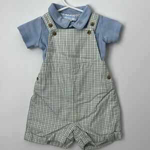 Janie and Jack Turtle Overall Set.  Size 0-3M.